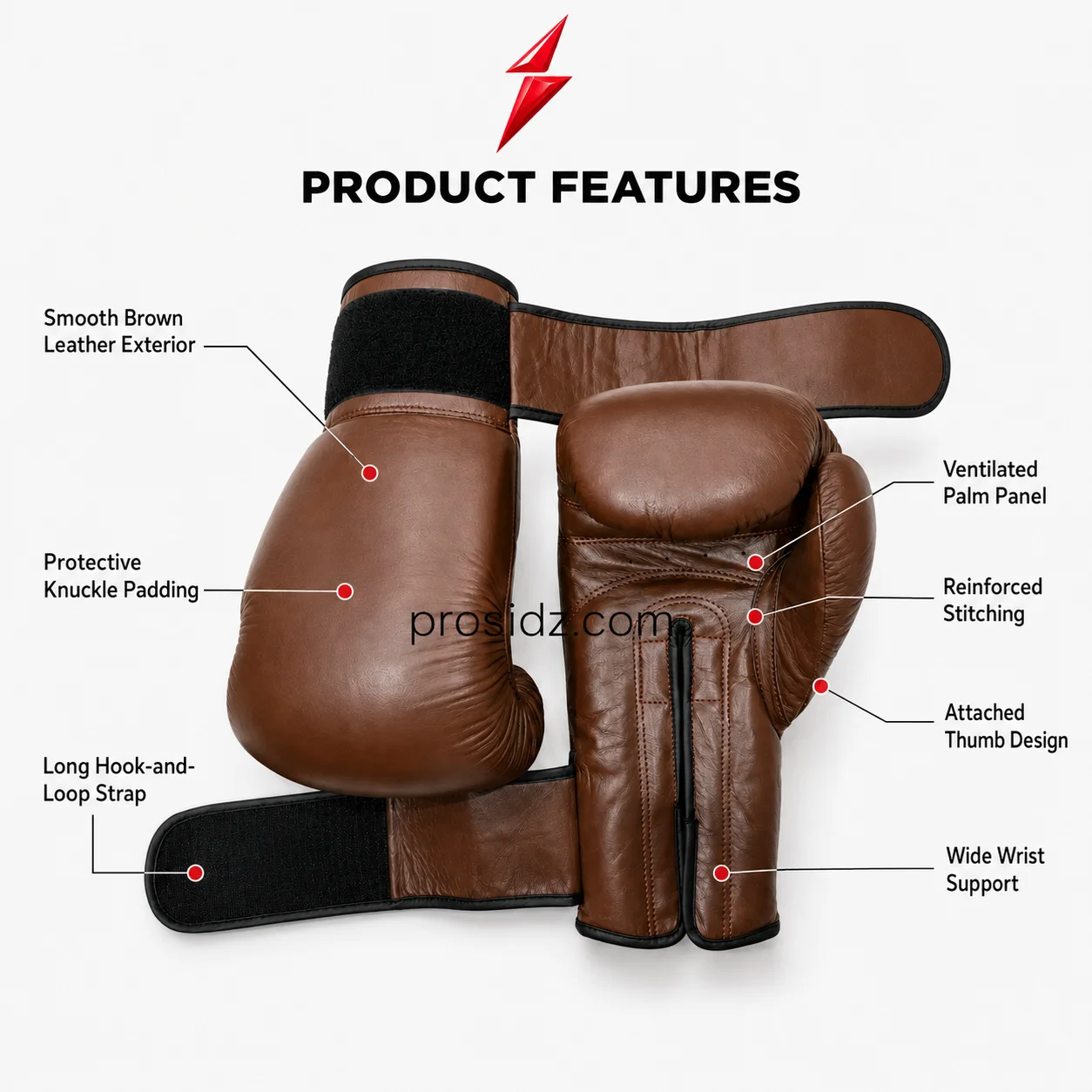 prosidz-industries-brown-leather-boxing-gloves-oem. prosidz industries brown Leather Boxing Gloves with rounded knuckle profile