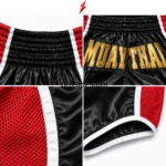 Prosidz Industries Custom Muay Thai Shorts Wholesale showing breathable red mesh panels and white stitching