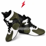 Prosidz Industries High-Top Boxing Shoes side view with quilted olive panels and PSI branding