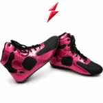 Prosidz Industries OEM black boxing shoes showing black laces, eyelets and padded high-top collar