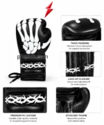 PSI OEM Boxing Gloves Manufacturer black lace-up glove with white skeleton hand graphic