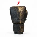 Prosdiz Industries Snake Boxing Gloves showing gold palm, attached thumb and black stitched edging