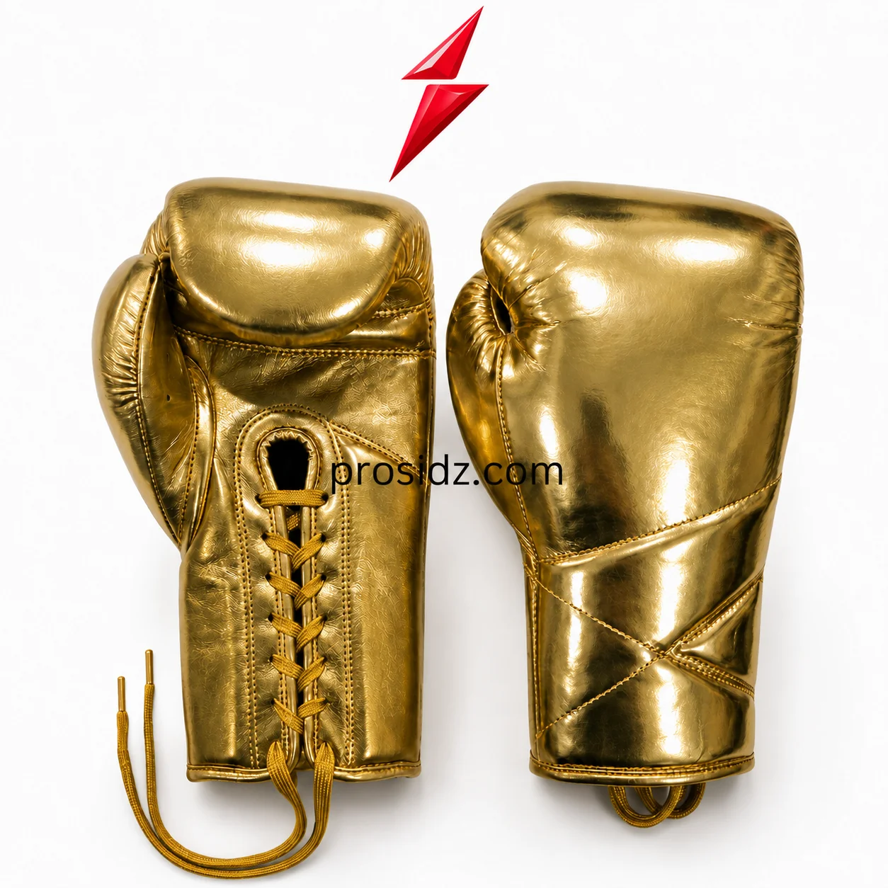 prosidz-industries-sparring-boxing-gloves-lace-view Prosidz Industries Sparring Boxing Gloves showing gold laces, palm panels and reinforced stitching