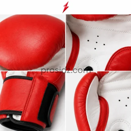 PSI Wholesale Boxing Training Gloves in red and white showing the padded front and ventilated palm