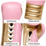 PROSDIZ Luxury Boxing Gloves showing detailed lace-up style and reinforced stitching.