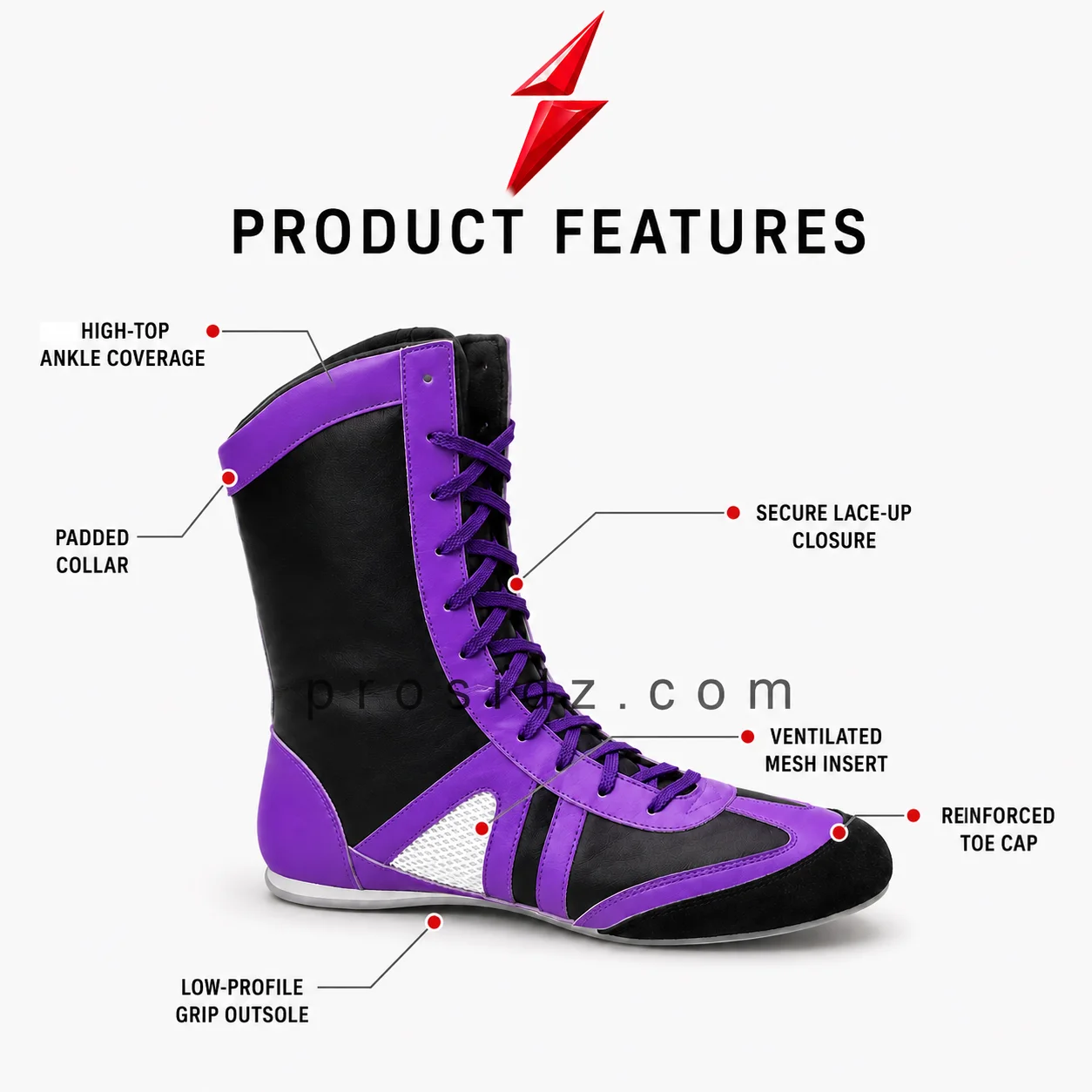 psi-boxing-boots-exporter-padded-ankle-detail PSI Boxing Boots Exporter black padded ankle collar with purple trim by Prosidz Industries