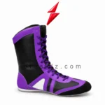 PSI Boxing Boots Exporter close-up of purple laces and stitched eyelet panel by Prosidz Industries