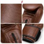 PSI custom Leather Boxing Gloves brown design with stitched palm and black trim