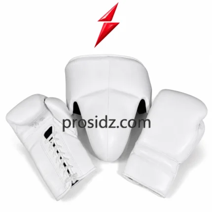 PSI genuine leather boxing gloves in white 14 oz lace-up design by Prosidz Industries