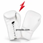PSI genuine leather boxing gloves with reinforced white lace-up wrist closure by Prosidz Industries