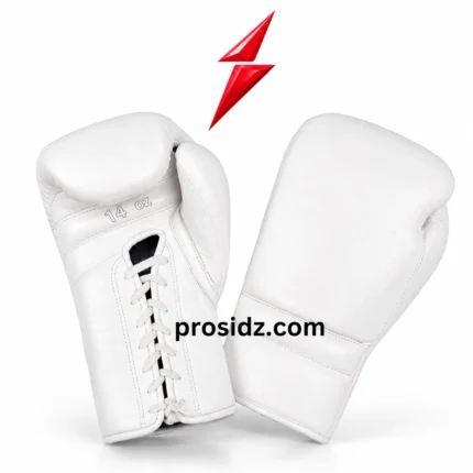 PSI genuine leather boxing gloves with reinforced white lace-up wrist closure by Prosidz Industries