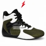PSI High-Top Boxing Shoes in olive green, white and black by Prosidz Industries