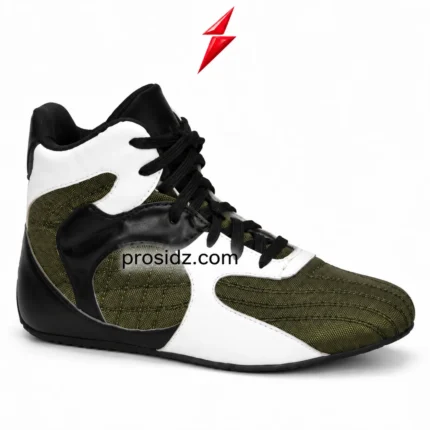 PSI High-Top Boxing Shoes in olive green, white and black by Prosidz Industries