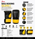 PSI professional Bag Boxing Gloves front and back view with black yellow color combination