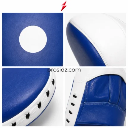 PSI MMA focus mitts in royal blue and white with circular target and Prosidz Industries branding