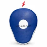 PSI MMA focus mitts curved side profile with white padding, blue panels and visible stitching