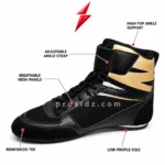 PSI Professional Boxing Shoes with a black breathable mesh toe, reinforced overlay, black laces, and Prosidz Industries styling.