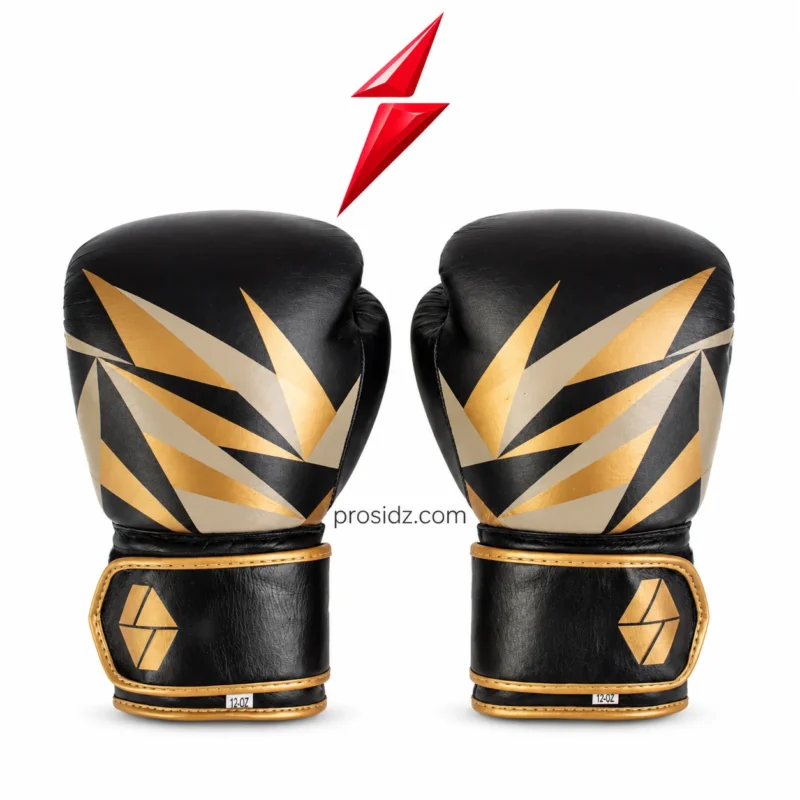 PSI Prosidz Industries 12 Oz Boxing Gloves pair in black, gold and cream