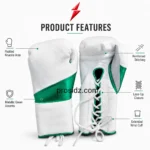 PSI Prosidz Industries boxing gloves for men with white laces, reinforced stitching and green piping