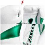 PSI Prosidz Industries boxing gloves for men in white and metallic green with padded knuckle design