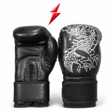 PSI Prosidz Industries Dragon Boxing Gloves pair with black shell and white artwork
