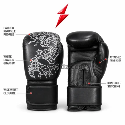 PSI Prosidz Industries Dragon Boxing Gloves specification image with visible construction details