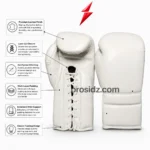 PSI Prosidz Industries Leather Lace Up Boxing Gloves white side profile with padded thumb and stitched leather panels