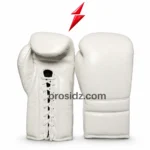 PSI Prosidz Industries Leather Lace Up Boxing Gloves in white showing lace closure and smooth padded front