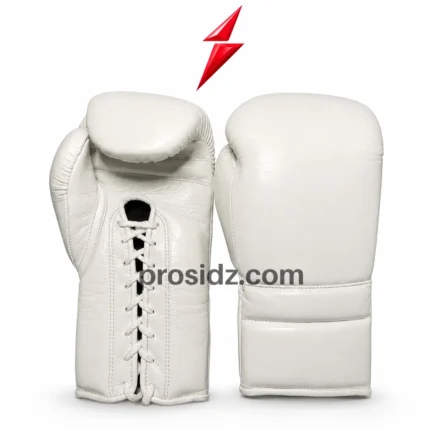 PSI Prosidz Industries Leather Lace Up Boxing Gloves in white showing lace closure and smooth padded front