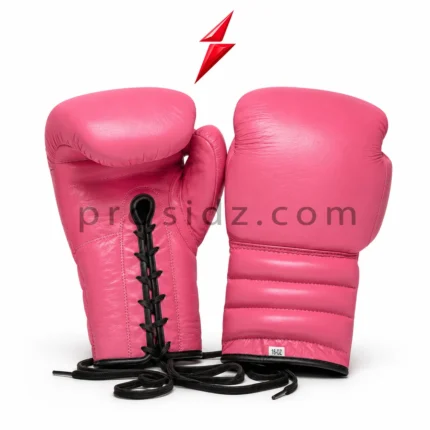 PSI Prosidz Industries Professional Lace Up Boxing Gloves in bright pink with black laces