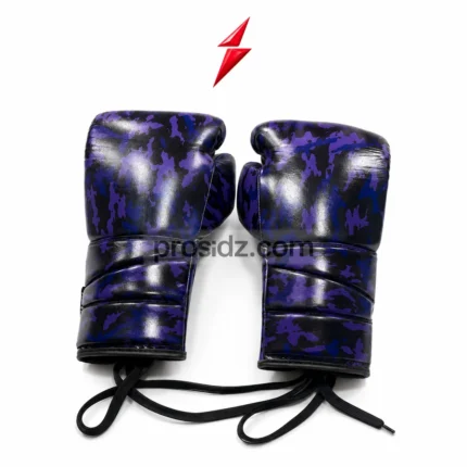 PSI Prosidz Industries Lace Up Training Gloves in glossy purple blue and black camouflage