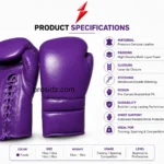PSI Prosidz Industries purple Lace Up Boxing Gloves Manufacturer padded knuckle view