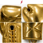 Prosidz Industries Sparring Boxing Gloves featuring crossed wrist panels and gold stitching