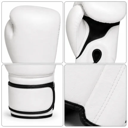 PSI Velcro Boxing Gloves white textured material reinforced stitching and black trim by Prosidz Industries