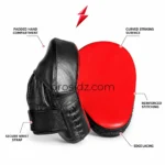 PSI Wholesale punching pads with a red curved striking face, black piping, edge lacing, and Prosidz Industries branding.