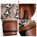 Snakeskin Boxing Gloves front view with brown wrist strap by PSI Prosidz Industries