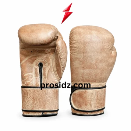 Vintage Leather Boxing Gloves in distressed tan leather with black trim by PSI Prosidz Industries