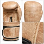 Vintage Leather Boxing Gloves close-up showing tan leather grain, panel seams and reinforced stitching by PSI Prosidz Industries