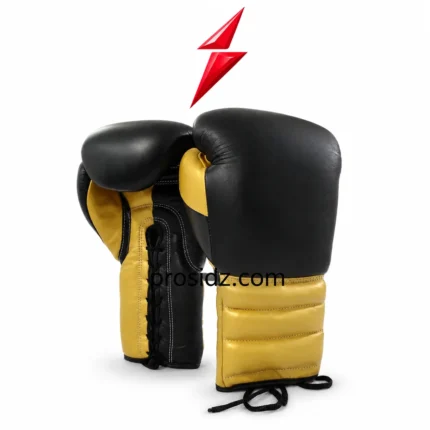 Wholesale Boxing Gloves in black and gold with lace-up closure and PSI Prosidz Industries branding