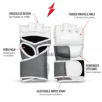boxing equipment manufacturer Wholesale MMA Gloves with white padded knuckle area, finger openings and PSI logo