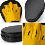 black and yellow focus mitts with ergonomic hand pocket and stitched design by prosidz industries psi