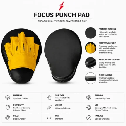 boxing focus mitts showing black target surface and yellow grip panel by prosidz industries psi