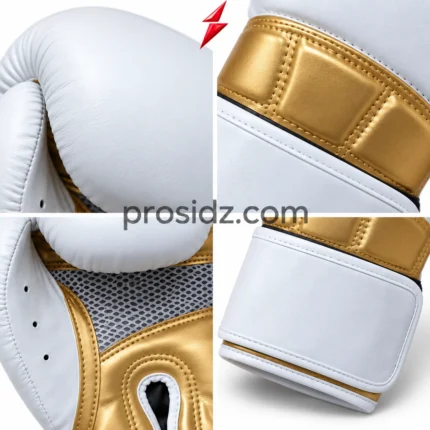 Boxing Gloves Sialkot white and gold front striking-surface view