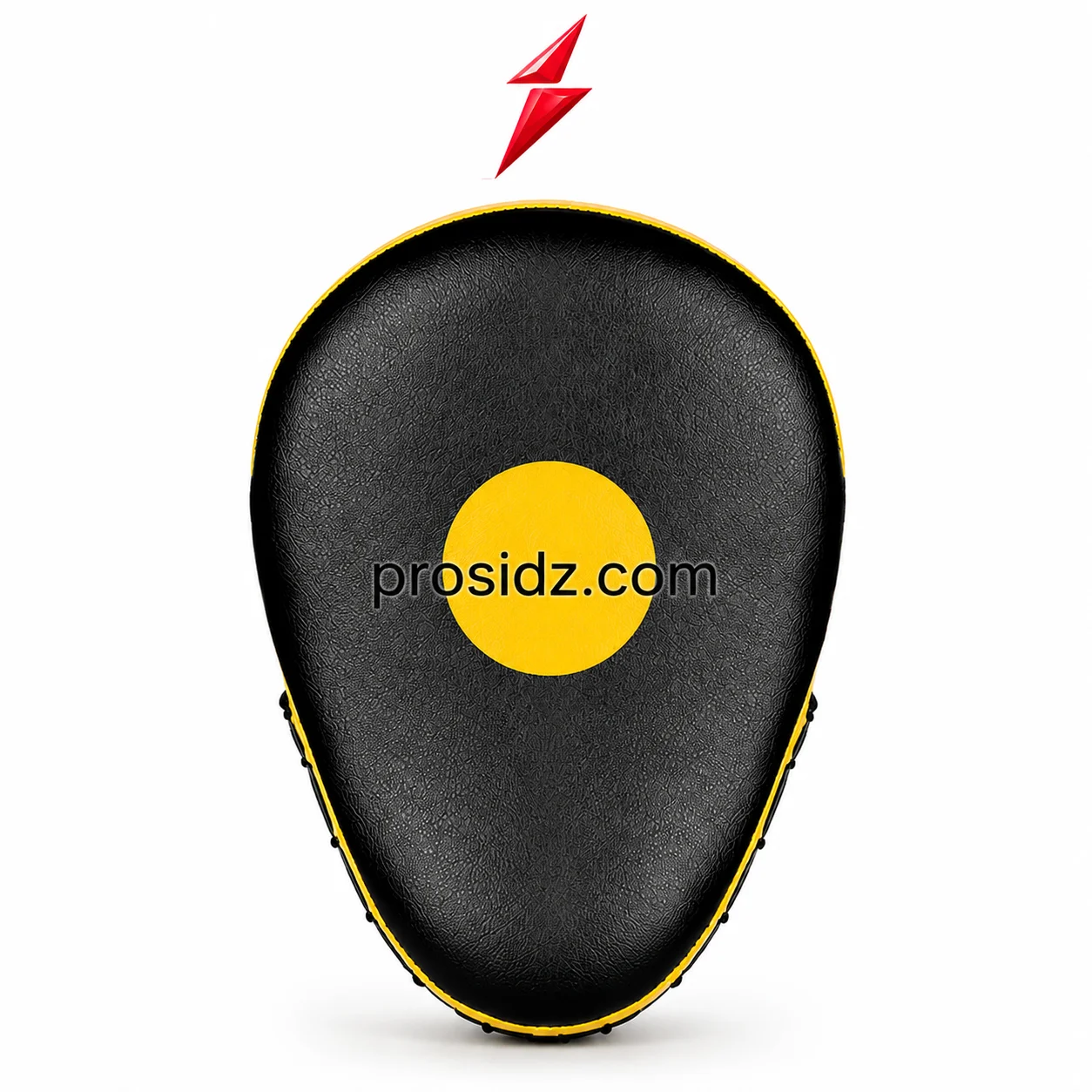 boxing-training-pads-target-mark-pu-leather-prosidz boxing training pads with black pu leather surface and yellow center target by prosidz industries