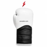 Single white Bulk Boxing Gloves product view with a rounded knuckle, stitched black cuff, and PSI logo above for prosidz industries.