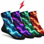 Custom sand socks with coral blue panel design, bound stitching, black toe cap and PSI Prosidz Industries branding