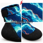 Custom sand socks with navy aqua wave print, black toe reinforcement and PSI branding by Prosidz Industries