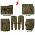 Men's Cargo Jogger Pants Wholesale drawstring waistband and elastic cuff details in olive green by PSI Prosidz Industries