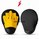professional focus mitts featuring black striking panel and yellow stitched grip area by prosidz industries psi