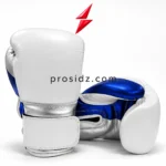 Prosidz Industries Boxing Gloves featuring reinforced seams white panels and metallic blue detailing